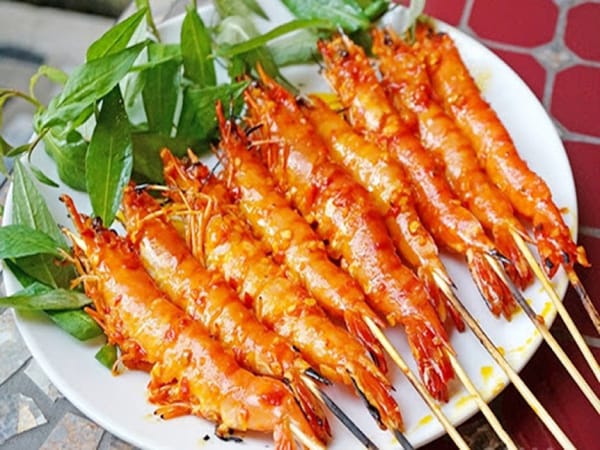 Các món nướng xiên que siêu ngon Tôm xiên que nướng